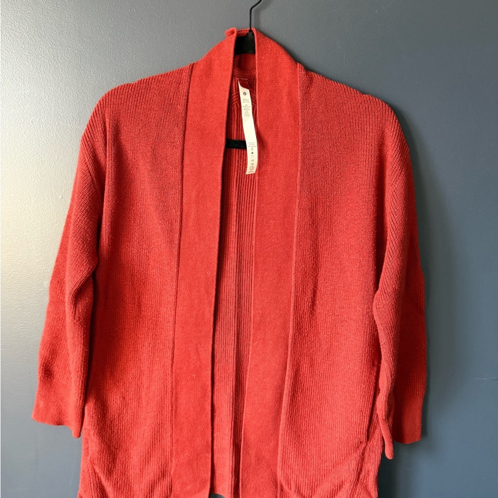 Lululemon Burnt Red/orange Open Front Cardigan